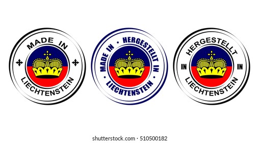 Round label "Made in Liechtenstein" with flag