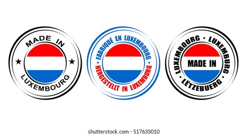 Round label "Made in Luxembourg" with flag