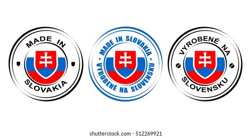 Round label "Made in Slovakia" with flag and coat of arms