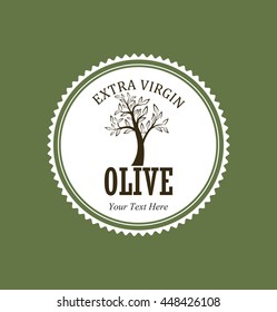 Round label olive oil tree. Vector illustration