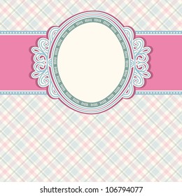  round label on color checked background,  vector illustration