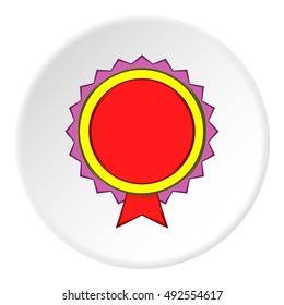 Round label quality icon in cartoon style on white circle background. Design symbol vector illustration