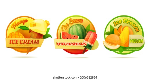 Round label set for ice cream or ice pops.