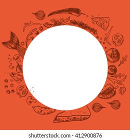 round label sketch pizza ingredients