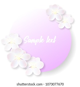 Round label or sticker with delicate sakura flowers