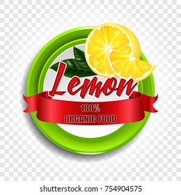 Round label or sticker with the inscription Vector realistic lemons. Illustration with a red ribbon.