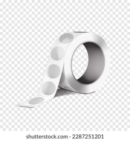 Round label sticker roll vector mock-up. Blank adhesive labels on bobbin realistic mockup. Template for design