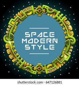Round label for text in space style. Vector illustration