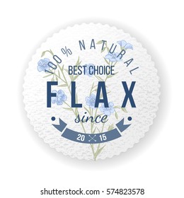 Round label with type design and hand drawn flax