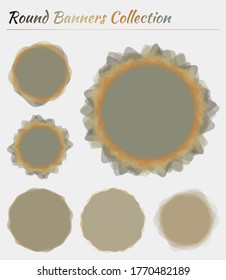 Etiquetas redondeadas. Antecedentes circulares de colores marrones negros. Encantadora ilustración vectorial.