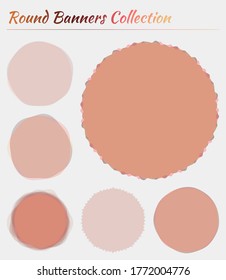 Round labels. Circular backgrounds in reddish colors. Awesome vector illustration.