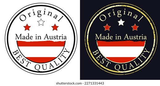 Round labels with flag, original best quality. Vector illustration of Austria flag.