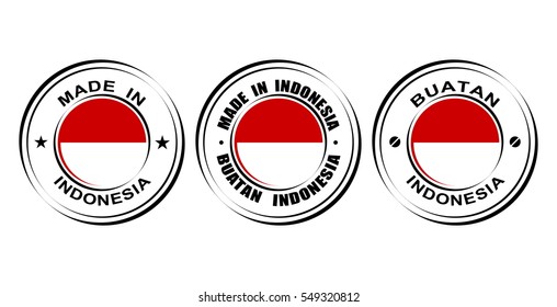 Round labels "Made in Indonesia" with flag