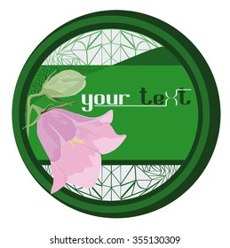 Round labels with a painted image of bells flower