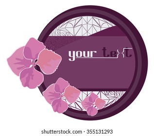 Round labels with a painted image of pink flower