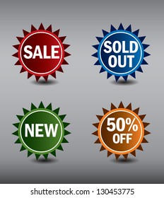 Round Labels or stickers for sale, 50% off, new and sold out items. Eps10 Vector Format.