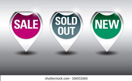 Round Labels or stickers for sale, new and sold out items. Eps10 Vector Format.