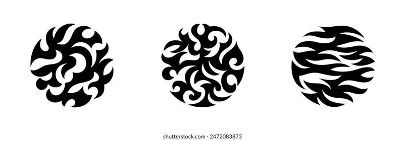 Round labels in the style of Gothic ornament. Trendy neo-tribal tattoo design elements. Vector art