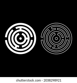 Round Labyrinth Circle Maze Icon White Color Vector Illustration Flat Style Image Set