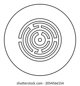 Round Labyrinth Circle Maze Icon In Circle Round Black Color Vector Illustration Solid Outline Style Simple Image