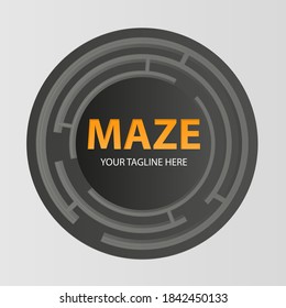 Round labyrinth creative vector logo. Maze icon. Brainteaser concept sign.