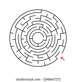 Round labyrinth. With the entrance and exit. An interesting game for children and adults. Simple flat vector illustration isolated on white background.