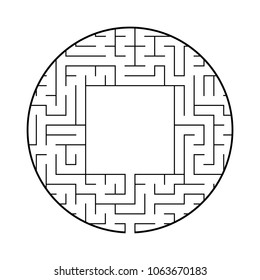 A round labyrinth with an entrance and an exit. Simple flat vector illustration isolated on white background. With a place for your image