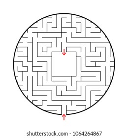 A round labyrinth with an entrance and an exit. Simple flat vector illustration isolated on white background. With a place for your image