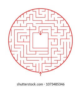 A round labyrinth with an entrance and an exit. Simple flat vector illustration isolated on white background. With a place for your image