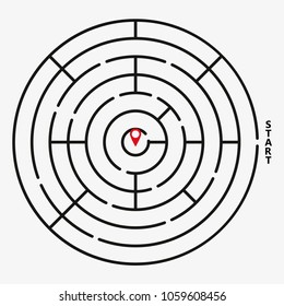 Round labyrinth maze game, find your path. Vector Illustration.