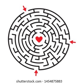 Round labyrinth maze game, find the right and fastest way to red heart