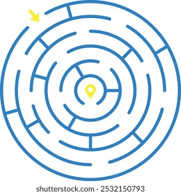 Round labyrinth puzzle. Blue line maze way
