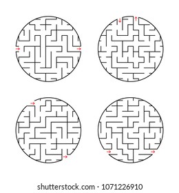 Round labyrinth. A set of four options. Simple flat vector illustration isolated on white background