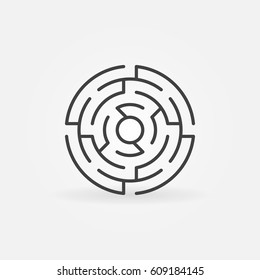 Round labyrinth vector icon - abstract linear circle maze sign or logo element