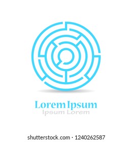 Round labyrinth vector logo illustration isolated on white background