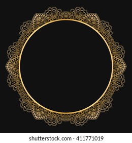 Round lace border frame silhouettes. Can be used for decoration and design photo frame, menu, card, scrapbook, album. Vector Illustration.