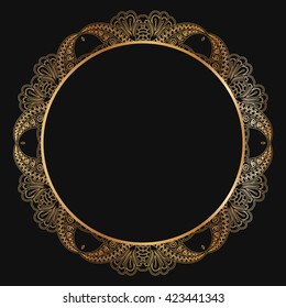 Round lace border frame silhouettes. Can be used for decoration and design photo frame, menu, card, scrapbook, album. Vector Illustration