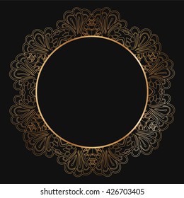 Round Gold Lace Border Frame Silhouettes Stock Vector (Royalty Free ...