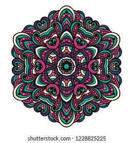 Round lace colorful doodle  for art, coloring book, zendoodle. Round zentangle for coloring book pages, mandala design. Coloring mandala. round ornament lace pattern 