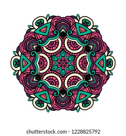 Round lace colorful doodle  for art, coloring book, zendoodle. Round zentangle for coloring book pages, mandala design. Coloring mandala. round ornament lace pattern 