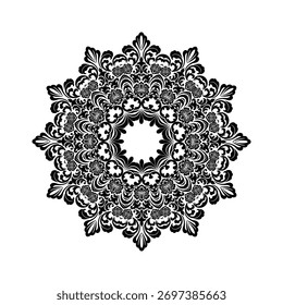 Encaje redondo con Elementos de damasco y arabescos. Al estilo Mehndi.