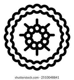 Round lace doily with beads forming flower shape in center, view from above