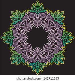 Round lace isolated ornament. Round ornament with many details, looks like crocheting handmade lace, lacy arabesque designs.