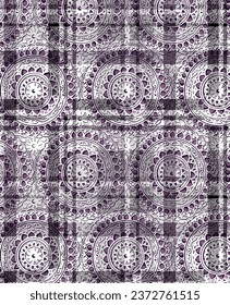 Round lace motif pattern on a checkered background