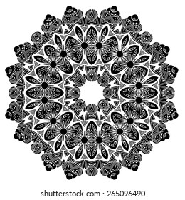 Round lace ornament isolated on white. Ethnic mandala. Vector art