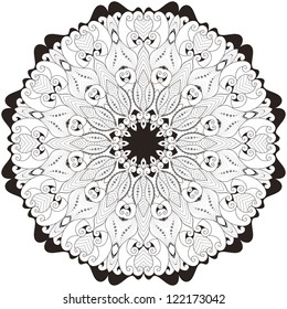 Round lace pattern. Black, white and gray. Easy to change colors. Twelve rays.