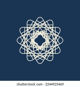 Round lace pattern in the form of snowflakes, well suited for any design. Geometric openwork shape. Abstract drawing on a blue background. Christmas banner.