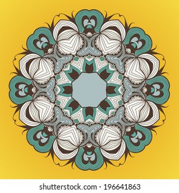 Round lace pattern with natural elements.  Lacy arabesque design. lements.  Lacy arabesque design.