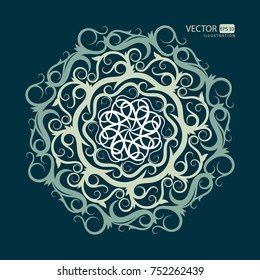 Round lace pattern on a blue background. Arabic Indian style. Vector illustration. Decor item for the designer