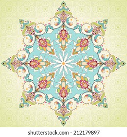 Round lace pattern with oriental floral design. Simple delicate ornament.